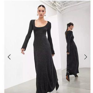 ASOS EDITION long sleeve scoop neck knitted maxi dress in charcoal